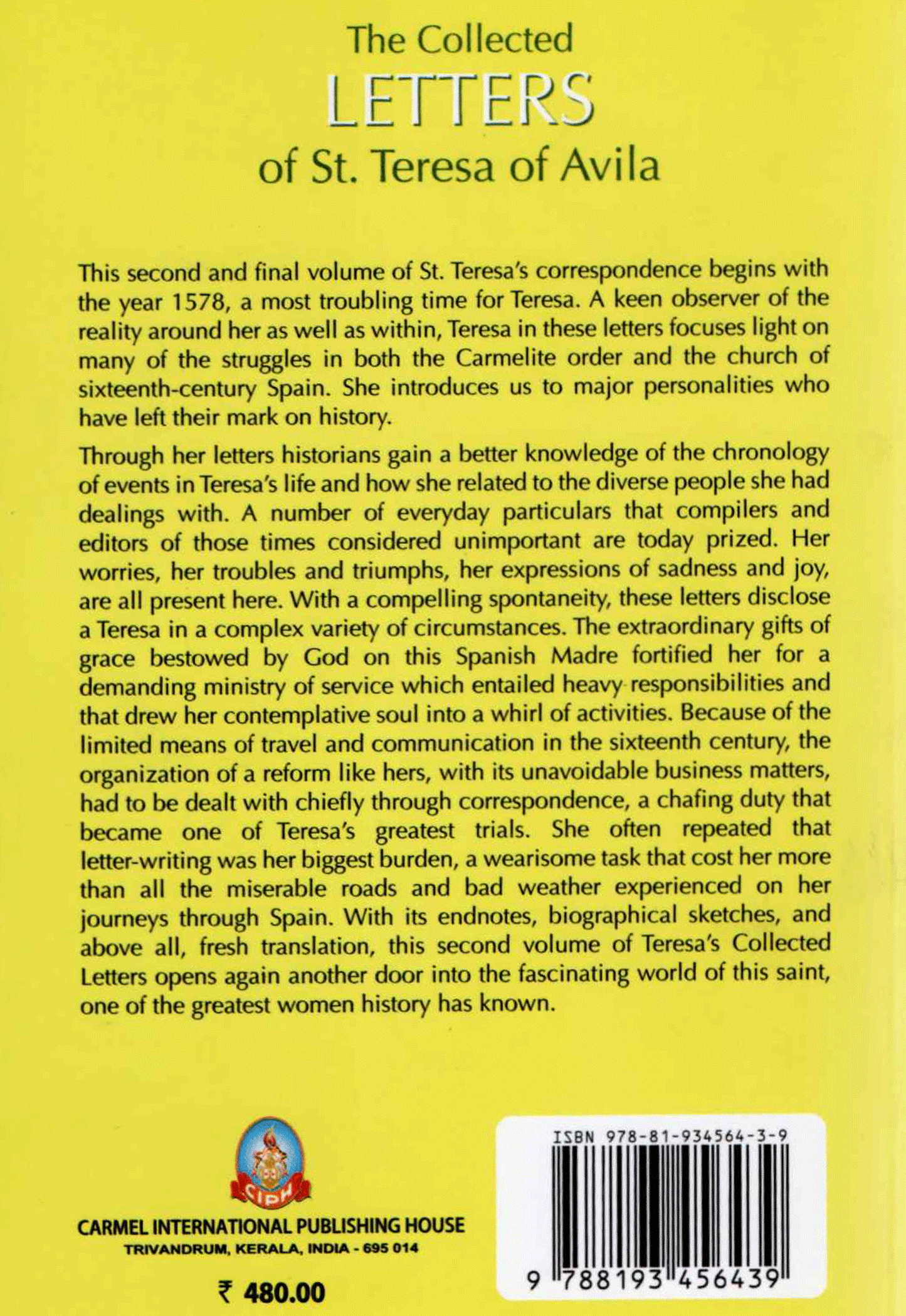 The Collected LETTERS of St. Teresa of Avila VOL 2